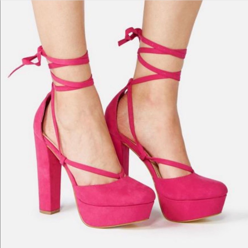 Never worn hot pink wrap up heels!